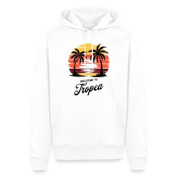 Coucher de soleil à Tropea – Romance côtière italienne - Sweat à capuche Premium bio Homme - blanc - Devant - Nico (187cm)