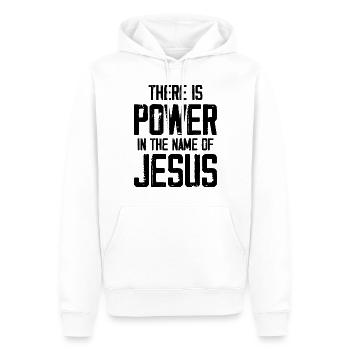 Il y a de la puissance dans le nom de Jésus - Sweat à capuche Premium bio Homme - blanc - Devant - Nico (187cm)