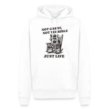 Lustiger Waschbär Spruch – Just Life - Männer Premium Bio Hoodie - Weiß - Vorne - Nico (187cm)