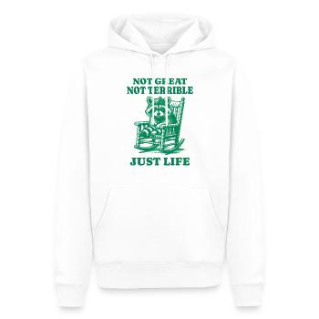Lustiger Waschbär Spruch – Just Life - Männer Premium Bio Hoodie - Weiß - Vorne - Nico (187cm)