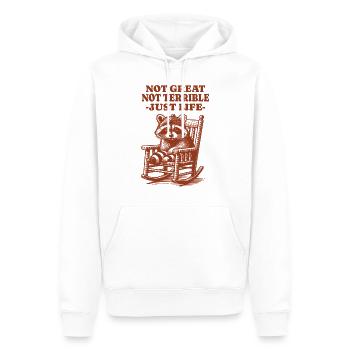 Lustiger Waschbär Spruch – Just Life - Männer Premium Bio Hoodie - Weiß - Vorne - Nico (187cm)