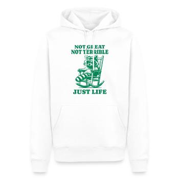 Lustiger Waschbär Spruch – Just Life - Männer Premium Bio Hoodie - Weiß - Vorne - Nico (187cm)