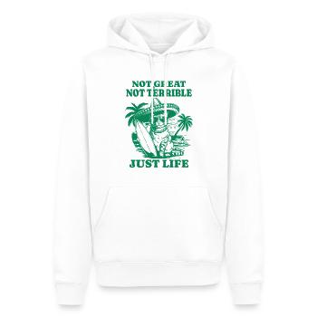 Lustiger Waschbär Spruch – Just Life - Männer Premium Bio Hoodie - Weiß - Vorne - Nico (187cm)