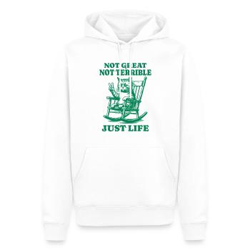Lustiger Waschbär Spruch – Just Life - Männer Premium Bio Hoodie - Weiß - Vorne - Nico (187cm)