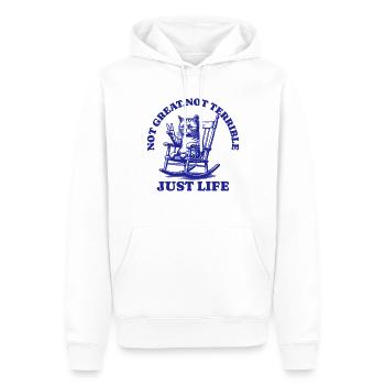Lustiger Waschbär Spruch – Just Life - Männer Premium Bio Hoodie - Weiß - Vorne - Nico (187cm)
