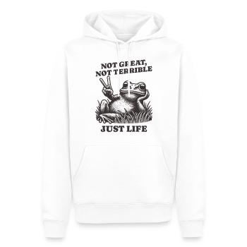 Lustiger Waschbär Spruch – Just Life - Männer Premium Bio Hoodie - Weiß - Vorne - Nico (187cm)
