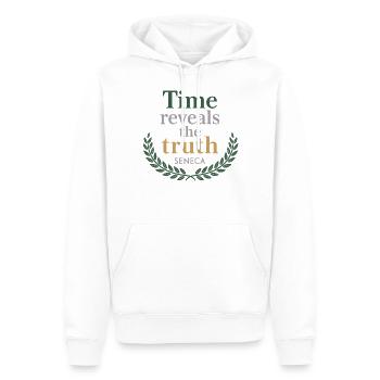 Seneca | Die Zeit enthüllt die Wahrheit – Stoisches Zitat - Männer Premium Bio Hoodie - Weiß - Vorne - Nico (187cm)