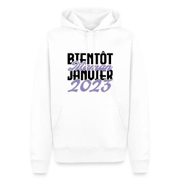 Annonce grossesse. bientôt Maman Janvier 2023.mama - Sweat à capuche Premium bio Homme - blanc - Devant - Nico (187cm)