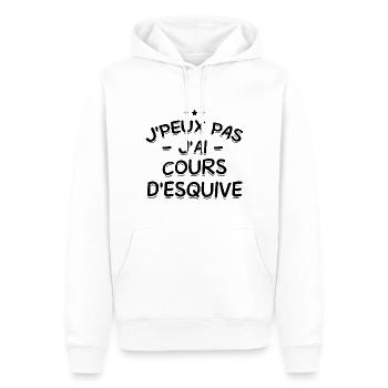 J'Peux Pas ! J'Ai Cours D'Esquive 🏃‍♂️💨 - Sweat à capuche Premium bio Homme - blanc - Devant - Nico (187cm)