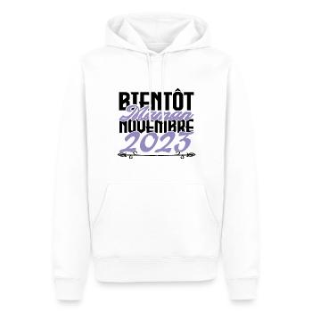 Annonce grossesse. bientôt Maman Novembre 2023.mam - Sweat à capuche Premium bio Homme - blanc - Devant - Nico (187cm)