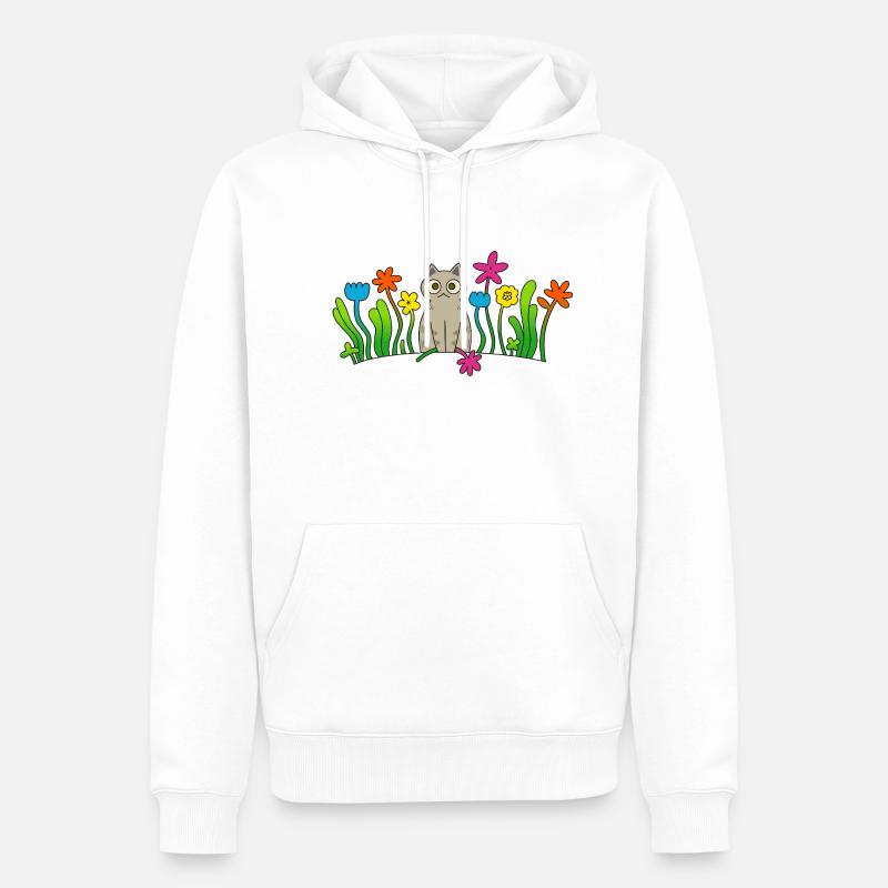 Katze mit einer blume - Männer Premium Bio Hoodie - Weiß