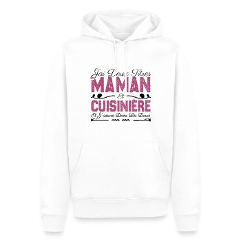 J'ai deux titres maman et Cuisinière. Cadeau Maman - Sweat à capuche Premium bio Homme - blanc - Devant - Nico (187cm)