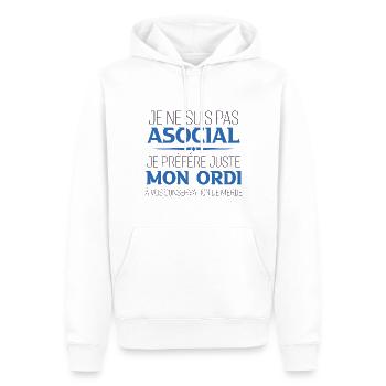 Je ne suis pas asocial je préfère juste mon ordi - Sweat à capuche Premium bio Homme - blanc - Devant - Nico (187cm)