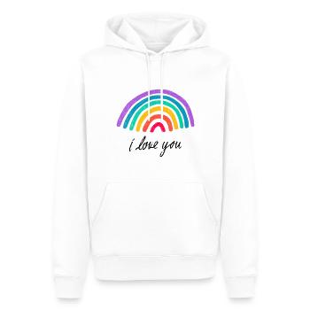 Liebesgrafik hugs and kisses Regenbogen - Männer Premium Bio Hoodie - Weiß - Vorne - Nico (187cm)