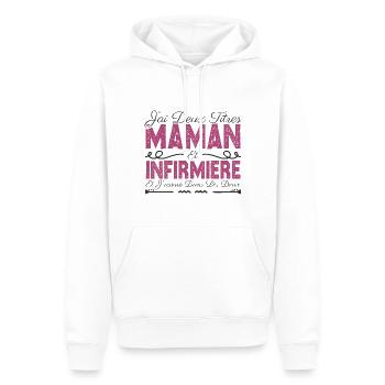 J'ai deux titres maman et Infirmière. Cadeau Maman - Sweat à capuche Premium bio Homme - blanc - Devant - Nico (187cm)