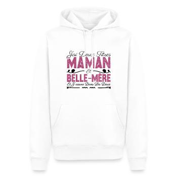 J'ai deux titres maman et Belle-mère. Cadeau Maman - Sweat à capuche Premium bio Homme - blanc - Devant - Nico (187cm)