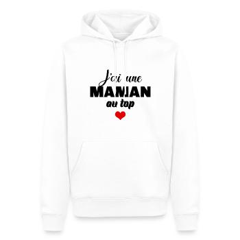 J'ai une maman au top - Sweat à capuche Premium bio Homme - blanc - Devant - Nico (187cm)