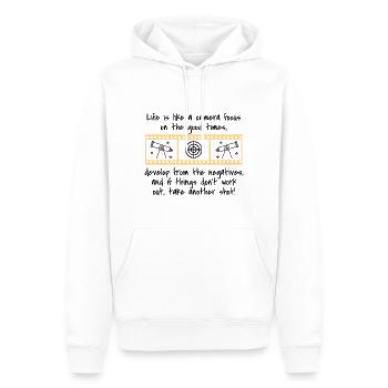 Life is like a camera: focus on the good times - Men’s Premium Organic Hoodie - white - Front - Nico (187cm)