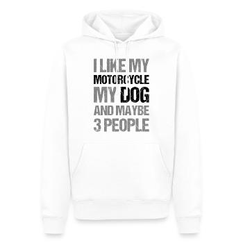 Motard J’aime Mon Chien Moto & Peut-être 3 Personnes - Sweat à capuche Premium bio Homme - blanc - Devant - Nico (187cm)
