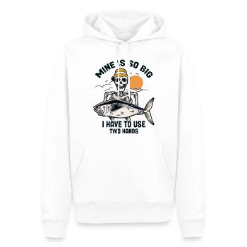 Meins ist so groß, dass ich beide Hände benutzen muss, Fischer - Männer Premium Bio Hoodie - Weiß - Vorne - Nico (187cm)