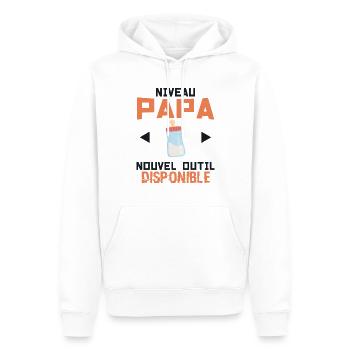 Niveau PAPA - Biberon - Nouvel Outil Disponible ! - Sweat à capuche Premium bio Homme - blanc - Devant - Nico (187cm)