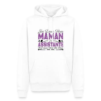 J'ai deux titres maman et Assistante. Cadeau Maman - Sweat à capuche Premium bio Homme - blanc - Devant - Nico (187cm)