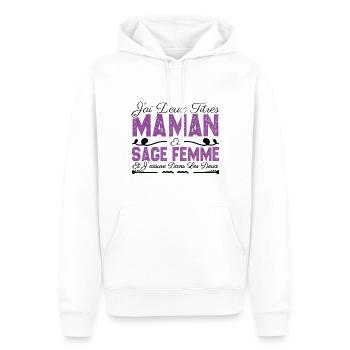 J'ai deux titres maman et Sage femme. Cadeau Maman - Sweat à capuche Premium bio Homme - blanc - Devant - Nico (187cm)