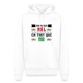 Notre premier Noël en tant que Mr. - Sweat à capuche Premium bio Homme - blanc - Devant - Nico (187cm)