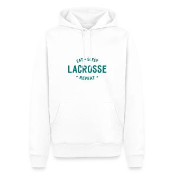 Eat Sleep Lacrosse Repeat - Men’s Premium Organic Hoodie - white - Front - Nico (187cm)