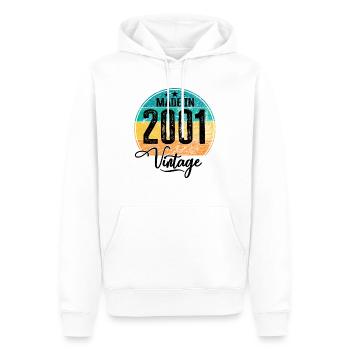 Millésime Fabriqué en 2001 Année de naissance 2001 Anniversaire - Sweat à capuche Premium bio Homme - blanc - Devant - Nico (187cm)