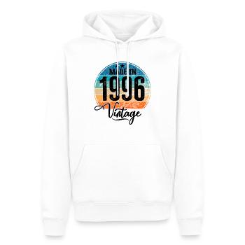 Millésime Fabriqué en 1996 Année de naissance 1996 Anniversaire - Sweat à capuche Premium bio Homme - blanc - Devant - Nico (187cm)