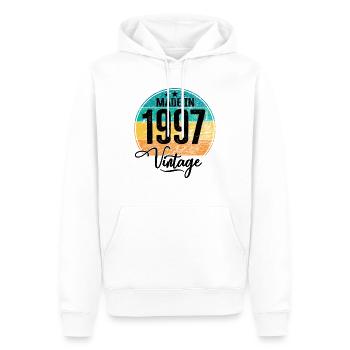 Millésime Fabriqué en 1997 Année de naissance 1997 Anniversaire - Sweat à capuche Premium bio Homme - blanc - Devant - Nico (187cm)