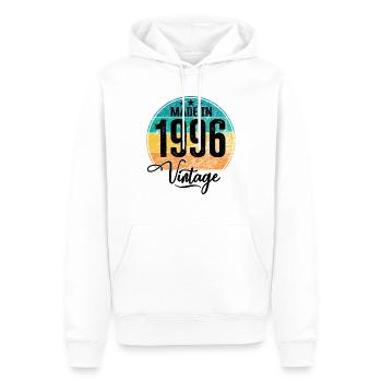Millésime Fabriqué en 1996 Année de naissance 1996 Anniversaire - Sweat à capuche Premium bio Homme - blanc - Devant - Nico (187cm)