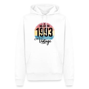 Millésime Fabriqué en 1993 Année de naissance 1993 Anniversaire - Sweat à capuche Premium bio Homme - blanc - Devant - Nico (187cm)