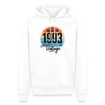 Millésime Fabriqué en 1993 Année de naissance 1993 Anniversaire - Sweat à capuche Premium bio Homme - blanc - Devant - Nico (187cm)