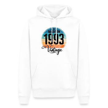 Millésime Fabriqué en 1993 Année de naissance 1993 Anniversaire - Sweat à capuche Premium bio Homme - blanc - Devant - Nico (187cm)