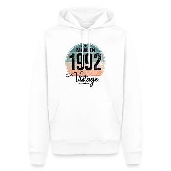 Millésime Fabriqué en 1992 Année de naissance 1992 Anniversaire - Sweat à capuche Premium bio Homme - blanc - Devant - Nico (187cm)