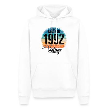 Millésime Fabriqué en 1992 Année de naissance 1992 Anniversaire - Sweat à capuche Premium bio Homme - blanc - Devant - Nico (187cm)