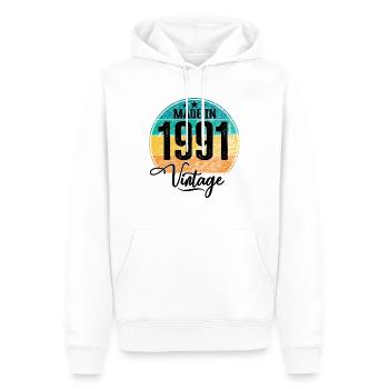 Millésime Fabriqué en 1991 Année de naissance 1991 Anniversaire - Sweat à capuche Premium bio Homme - blanc - Devant - Nico (187cm)