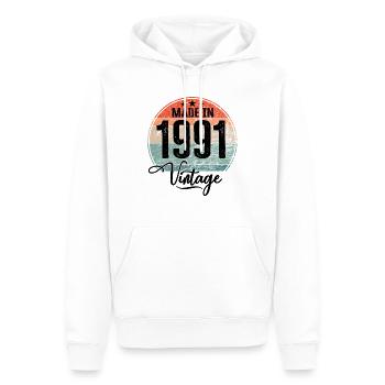Millésime Fabriqué en 1991 Année de naissance 1991 Anniversaire - Sweat à capuche Premium bio Homme - blanc - Devant - Nico (187cm)