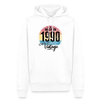Millésime fabriqué en 1990 Année de naissance 1990 Anniversaire - Sweat à capuche Premium bio Homme - blanc - Devant - Nico (187cm)