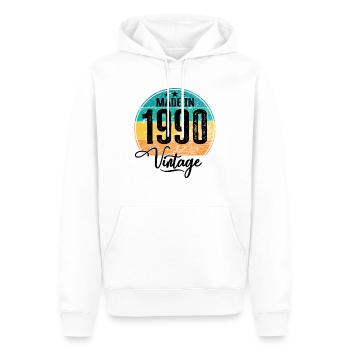 Millésime Fabriqué en 1990 Année de naissance 1990 Anniversaire - Sweat à capuche Premium bio Homme - blanc - Devant - Nico (187cm)