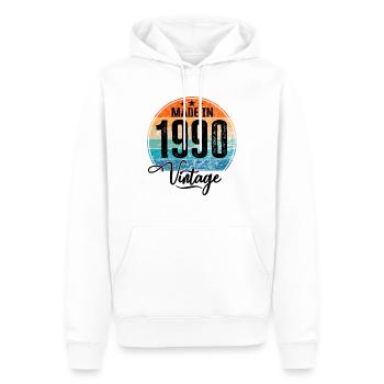 Millésime Fabriqué en 1990 Année de naissance 1990 Anniversaire - Sweat à capuche Premium bio Homme - blanc - Devant - Nico (187cm)