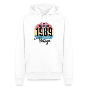 Millésime Fabriqué en 1989 Année de naissance 1989 Anniversaire - Sweat à capuche Premium bio Homme - blanc - Devant - Nico (187cm)