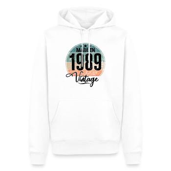 Millésime Fabriqué en 1989 Année de naissance 1989 Anniversaire - Sweat à capuche Premium bio Homme - blanc - Devant - Nico (187cm)