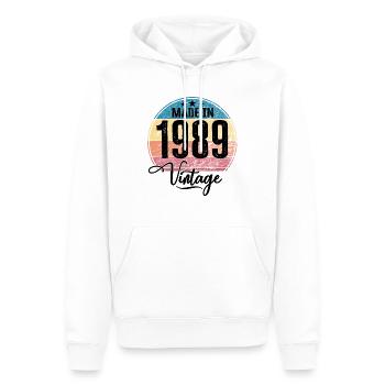Millésime Fabriqué en 1989 Année de naissance 1989 Anniversaire - Sweat à capuche Premium bio Homme - blanc - Devant - Nico (187cm)