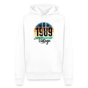 Millésime Fabriqué en 1989 Année de naissance 1989 Anniversaire - Sweat à capuche Premium bio Homme - blanc - Devant - Nico (187cm)
