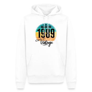 Millésime Fabriqué en 1989 Année de naissance 1989 Anniversaire - Sweat à capuche Premium bio Homme - blanc - Devant - Nico (187cm)