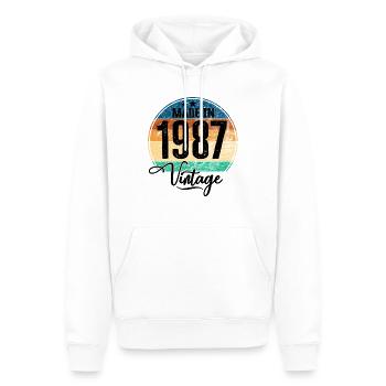 Millésime Fabriqué en 1987 Année de naissance 1987 Anniversaire - Sweat à capuche Premium bio Homme - blanc - Devant - Nico (187cm)