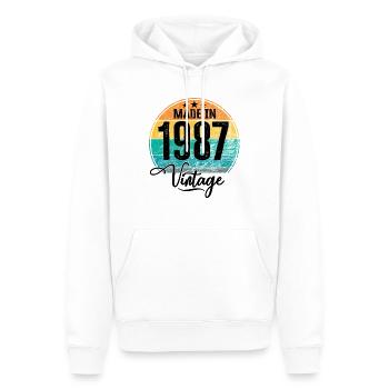 Millésime Fabriqué en 1987 Année de naissance 1987 Anniversaire - Sweat à capuche Premium bio Homme - blanc - Devant - Nico (187cm)